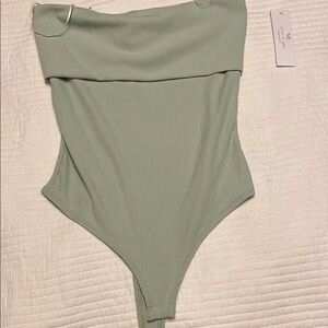 Elegant Sage Green Ribbed Bodysuit